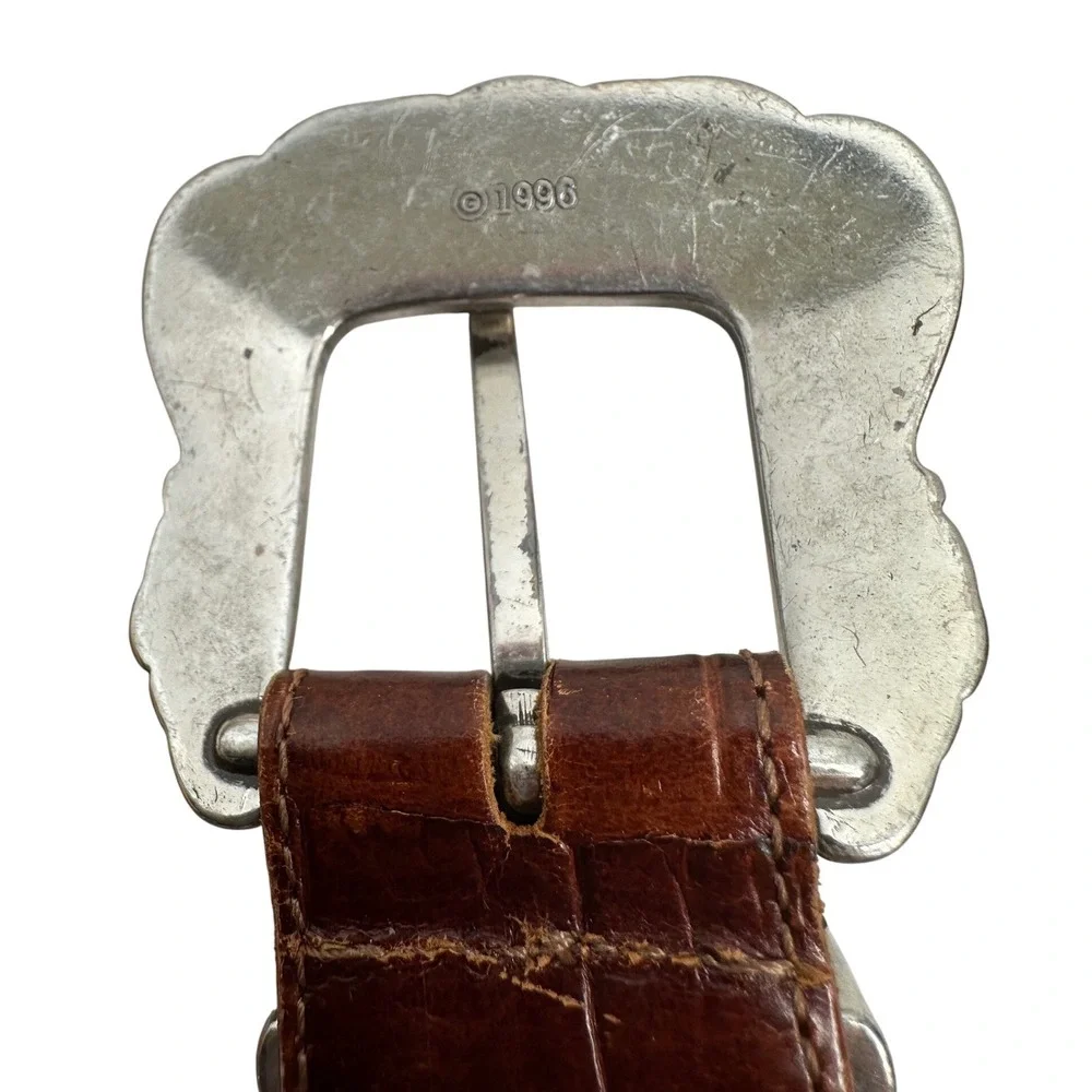 Brighton VTG 90s Leather Croc Embossed Belt Silver Buckle‎ Western Style Women L